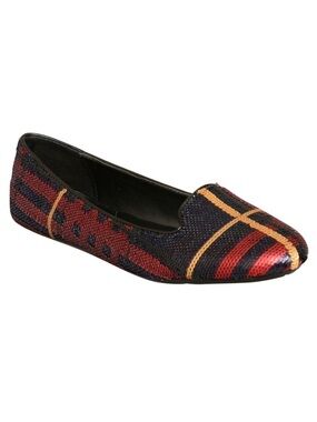 COACH Debrorah Tartan Plaid Sequin Ballet Flats Size 6.5 Red Navy Gold